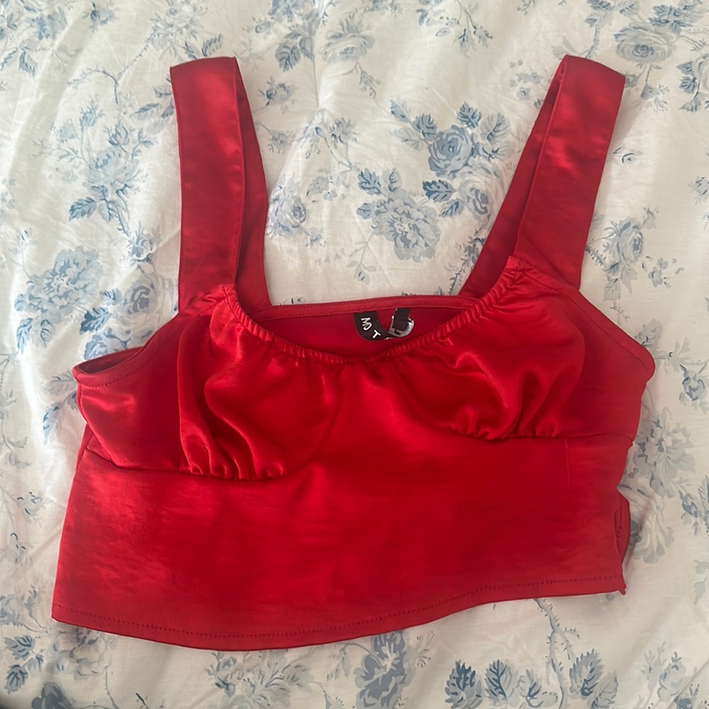 Motel red satin crop top. Size small